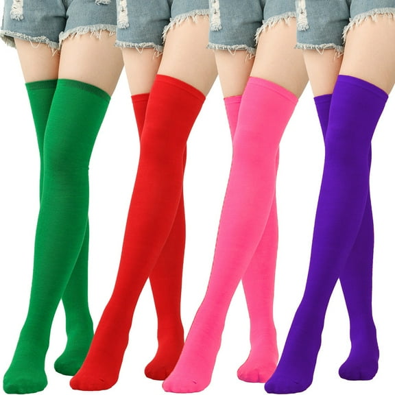 Vorkoi 4PCS Christmas Long Striped Knee High Socks Xmas Socks Stockings for Christmas Women Girls Costume
