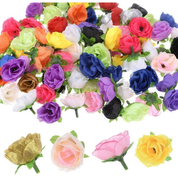Vorkoi 50pcs Artificial Roses Heads, 1.3 Inch Small Silk Faux Rose Head for Wedding/Bouquet/Party Decorations, Fake Bloom Flower Heads Buds
