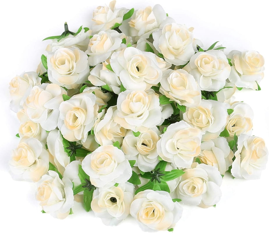 Fake Roses 1 Inch Vorkoi 50pcs Mini Cream White Roses Artificial Flowers Bulk, 1.6