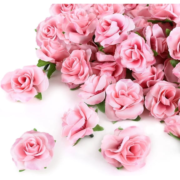 Vorkoi 50pcs Pink Roses Artificial Flowers Bulk, 1.6" Small Silk Fake Roses Flower Heads for Decoration, Crafts, Wedding Centerpieces Bridal Shower Party Home Decor