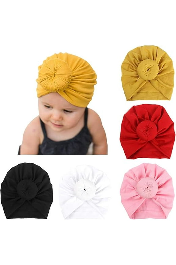 5PCS Baby Hats Newborn Baby Turban Baby Girls Hospital Hat Infant Toddler Kid Hat Big Hair Bow Top Knot Head Wrap