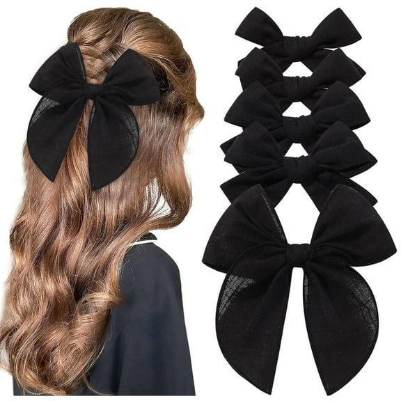 Vorkoi 5PCS Cotton Linen Hair Bows for Girls Handmade Alligator Clip Hair Accessories for Babies Infant Toddlers Kids(5inch×1, 4inch×2, 3.5inch×2)