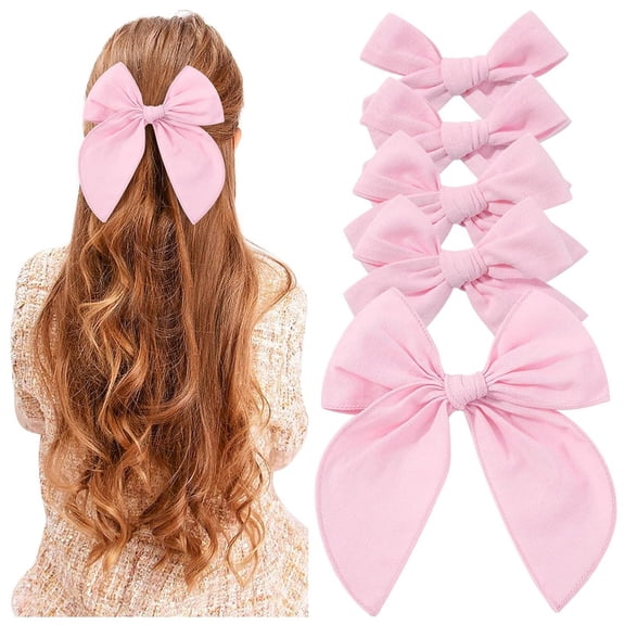 Vorkoi 5PCS Cotton Linen Hair Bows for Girls Handmade Alligator Clip Hair Accessories for Babies Infant Toddlers Kids(5inch×1, 4inch×2, 3.5inch×2)
