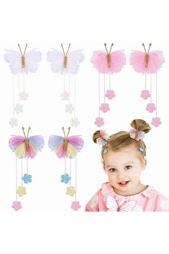 6PCS Hair Bows for Girls, Butterfly Hair Accessories for Girls Tulle Bows With Alligator Clips Girl Hair Accessories for Kids Teen Back to School