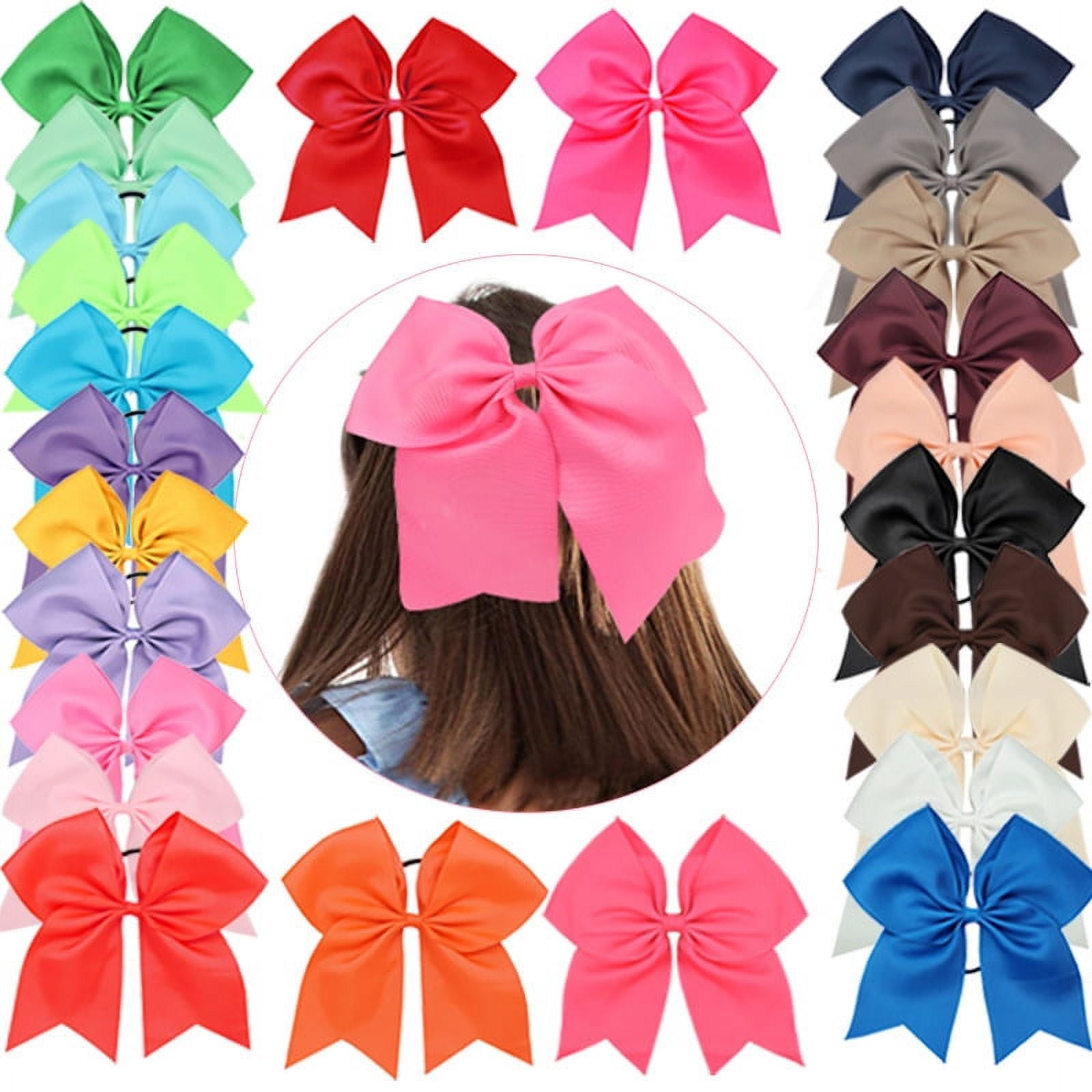 Vorkoi 6PCS Large Cheer Bows for Cheerleaders Hair Bows for Girls Softball Hair Bows Teen Girls College Sports Elastic Ponytail Holder School Cheerleading Hair Accessories 8 Inch Bows for Girls