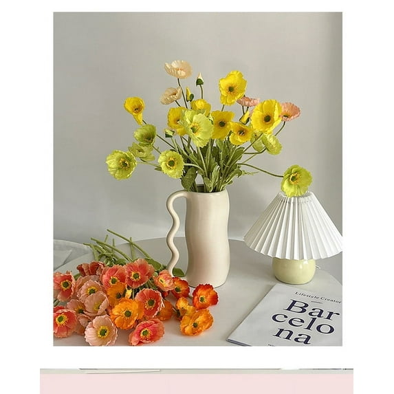 Vorkoi 8PCS Artificial Flowers 6Pcs Poppies Flowers Faux Poppy Flowers for Home Table Centerpieces Decoration Office Wedding