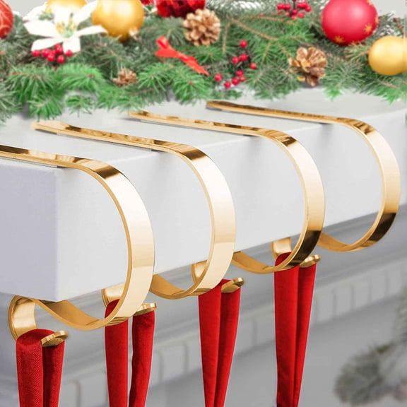 Vorkoi Adjustable Christmas Stocking Holders, 4 Piece, Silver/Gold, Metal, 10 lbs Capacity