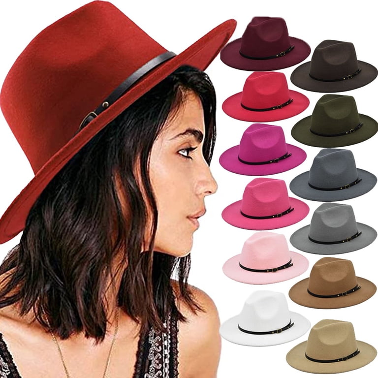 Vorkoi Adjustable Wide Brim Felt Fedora Hat for Women, Soft 
