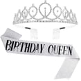 thumbnail image 1 of Vorkoi Birthday Queen Sash Set, Gold Glitter, Adjustable, 1 of 5