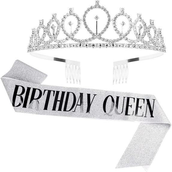 Vorkoi Birthday Queen Sash Set, Gold Glitter, Adjustable