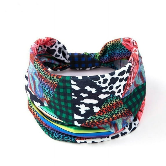 Vorkoi Boho African Headbands Yoga Wide Knot Hair Bands Sweat Printed Headwraps Elastic Turban Headscarfs Multicolor Headwear Outdoor Hair Accessories for Women and Girls