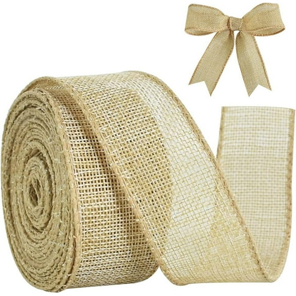 Vorkoi Burlap Natural Wired Ribbon, 1 1/2 inch 10 Yard Jute Ribbon for Decoration Bows Tree Toppers Ribbons Craft Gift Wrapping Wreath Sewing, for Fall Autumn Thanksgiving Christmas Wreath Decor