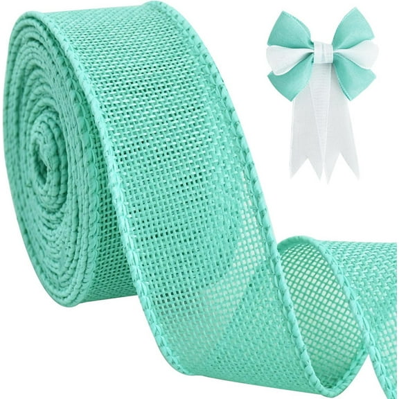 Vorkoi Burlap Teal Blue Wired Ribbon, 1 1/2 inch 10 Yard Jute Ribbon for Decoration Bows Tree Toppers Ribbons Craft Gift Wrapping Wreath Sewing, for Winter Christmas Spring Easter Wreath Decor