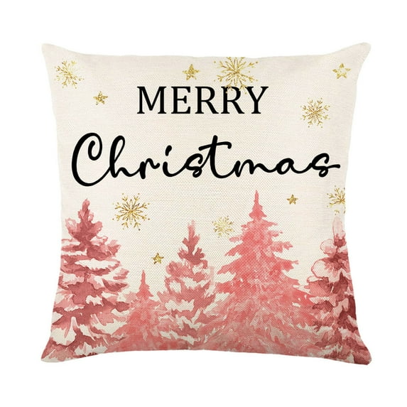Vorkoi Christmas Pillow Covers 18x18 Inch Christmas Tree Reindeer Pink Decorations Throw Pillow Covers Winter Holiday Decor Linen Pillowcase for Sofa Couch Home Decor