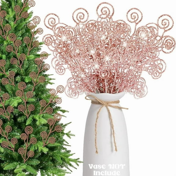 Vorkoi Christmas Tree Curly Picks and Sprays Twigs Glitter Stem, 36 PCS Artificial Stem Picks Ornaments 12 Inch Decorative Candy Shape Sticks for Christmas Wedding Party Home Decor Vase Fillers