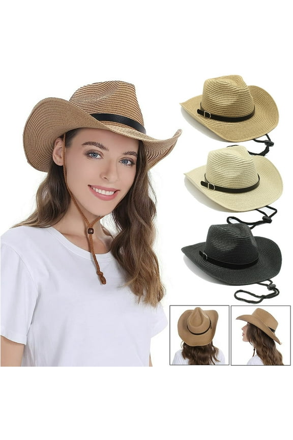 Vorkoi Cowboy Crochet Wide Brim Knit Beach Foldable Unisex Hat, Paper Straw, Khaki