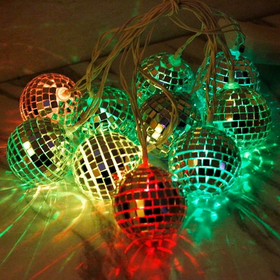 Vorkoi Disco Balls String Lights, Battery Operated Portable Decorative Novelty Christmas Holiday Hanging Fairy Light Garland for Indoor/Outdoor