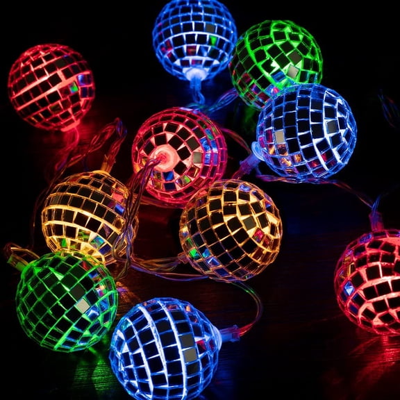Vorkoi Disco Balls String Lights, Battery Operated Portable Decorative Novelty Christmas Holiday Hanging Fairy Light Garland for Indoor/Outdoor