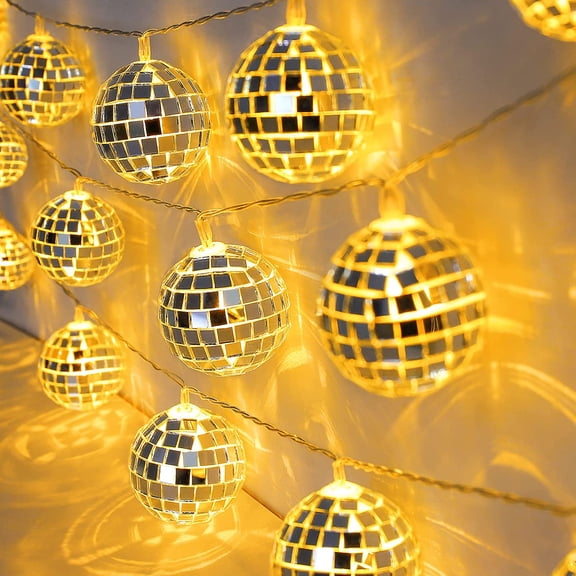 Vorkoi Disco Balls String Lights, Battery Operated Portable Decorative Novelty Christmas Holiday Hanging Fairy Light Garland for Indoor/Outdoor