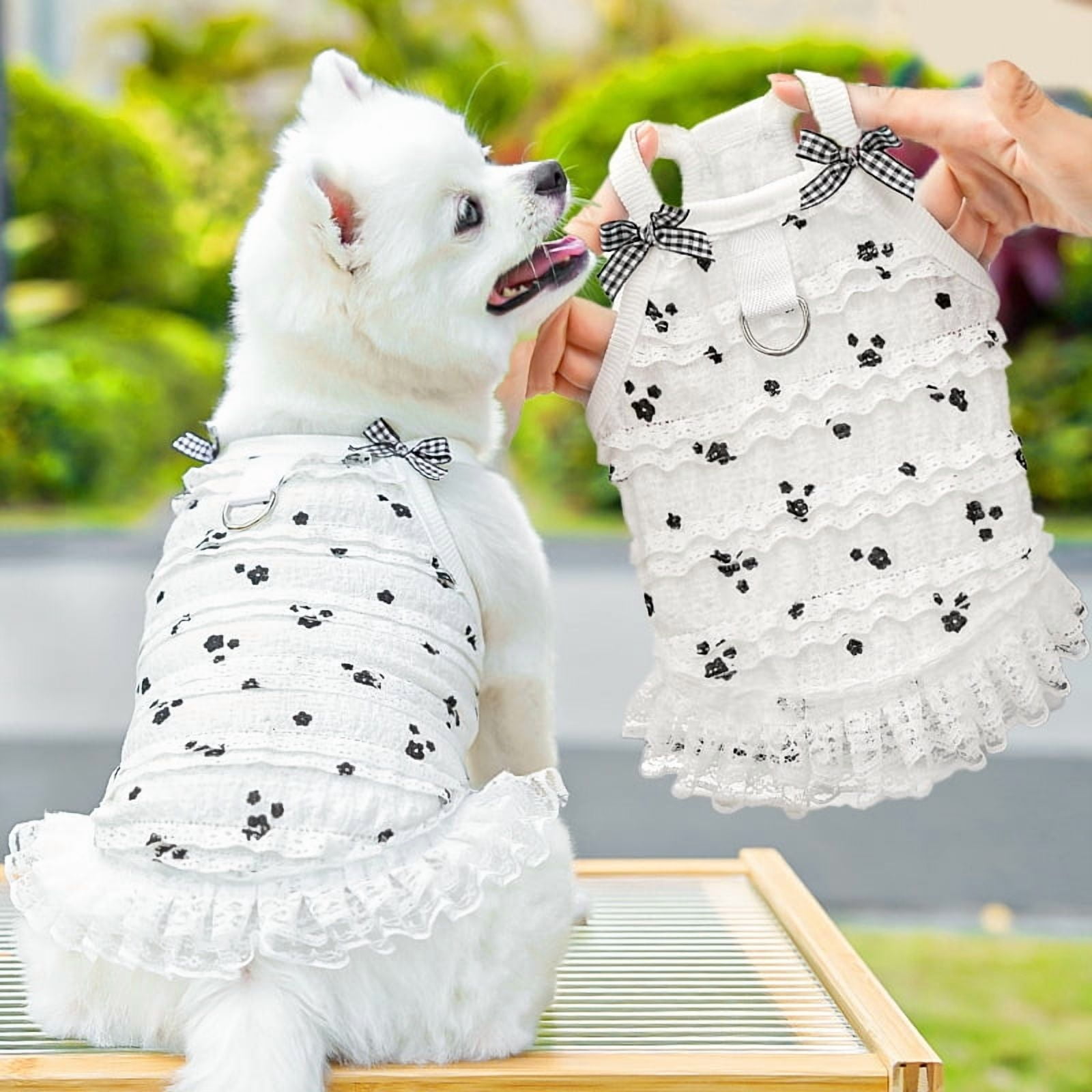 Vorkoi Dog Princess Dresses for Small Dogs Lolita Clothes Tweed Costume  White Pet Girl Cute Coat Outfits Fall Costumes