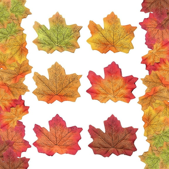 Vorkoi Fake Fall Leaves,300 Pcs Faux Leaves Decoration Artificial Maple Leaves for Autumn Weddings Decorations and Fall Thanksgiving Déco