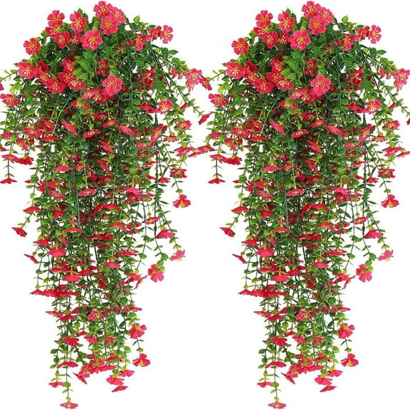 Vorkoi Fake Hanging Plants, 2pcs Artificial Hanging Potted Plant, Faux Mandala Vines Hanging Plant Greenery for Wall Shelf Home Living Room Indoor Outdoor Decor
