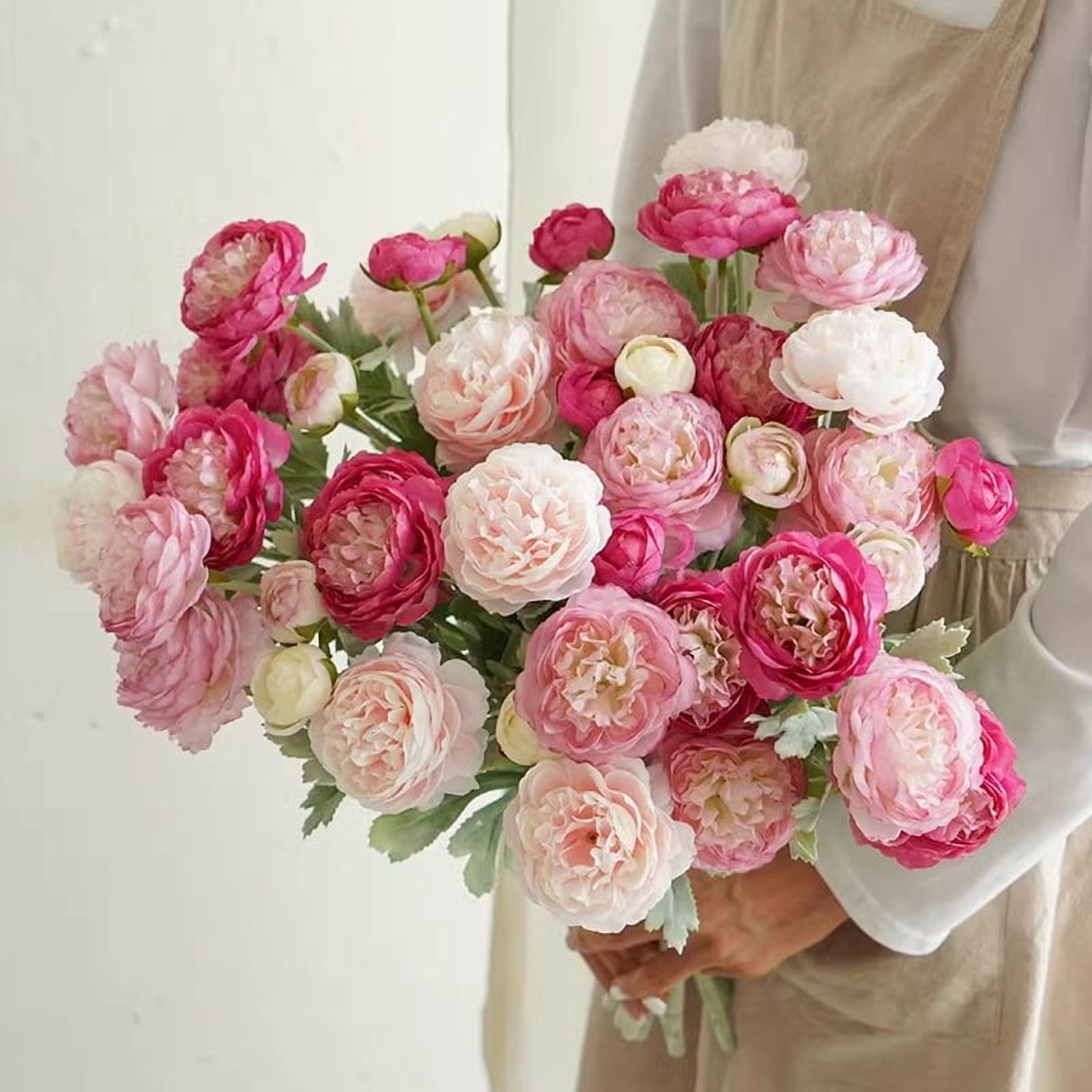 Vorkoi Fake Peonies Artificial Ranunculus Flowers 6pcs 18Heads Pink ...