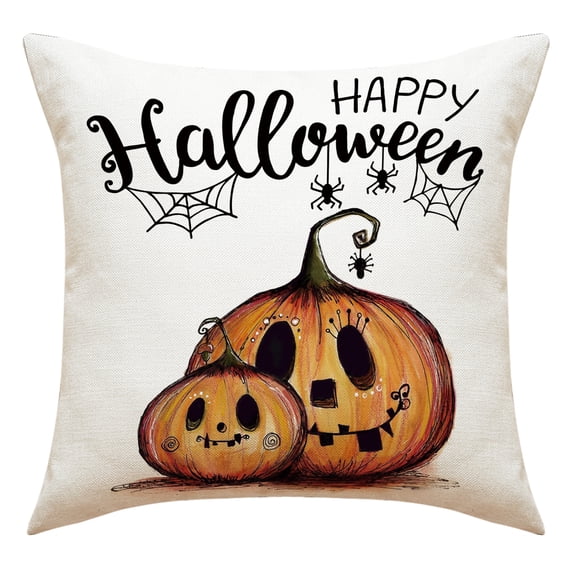 Vorkoi Fall Halloween Pumpkin Pillow Covers 18x18 Inches Trick or Treat Farmhouse Decor Home Throw Cushion Case for Sofa Couch Decorations