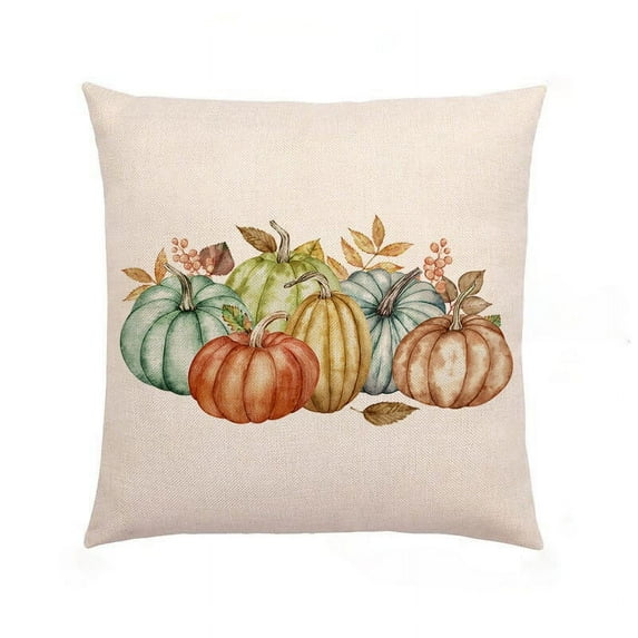 Vorkoi Fall Pillow Covers 18x18 Inch Autumn Decorations Throw Pillowcase Leaves Pumpkins Farmhouse Linen Cushion Case for Sofa and Home Decor