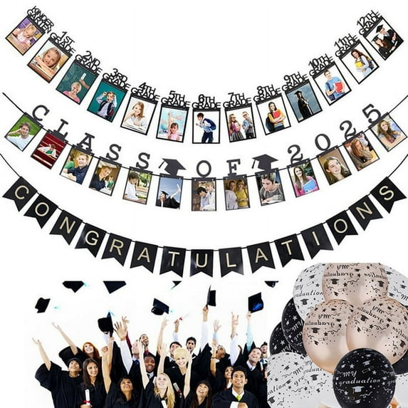 Vorkoi Graduation Decorations Class of 2025 Party Supplies - Congrats Grad, We are So Proud of You Banner and K-12th Grade Graduation Photo Banner