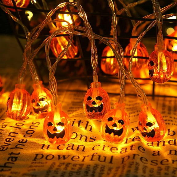 Vorkoi Halloween Pumpkin Lights, 4.9FT 10LED Battery Powered 3D Pumpkin Lantern Halloween Decoration Lights for Indoor Outdoor Decor, Home Party, Yard, Gate