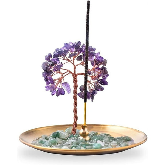 Vorkoi Healing Crystal Money Tree Incense Holder with Ash Catcher Tray