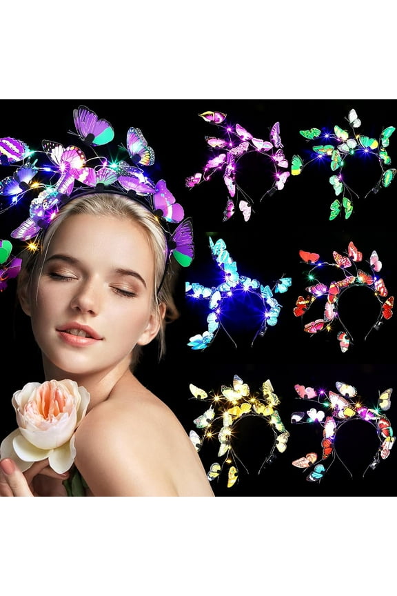 LED Butterfly Fascinator Headband For Women Monarch Butterfly Head Band Crown Pink Butterfly Hair Band Cute Hair Hoop Tea Party Hats Halloween Costume Butterfly Headpiece