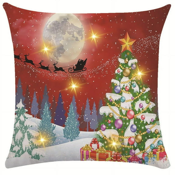 Vorkoi LED Lights Pillow Cover Christmas Festival Season Throw Pillow Covers Soft Linen Cushion Cases Cover Home Living Room Bedroom Decoration