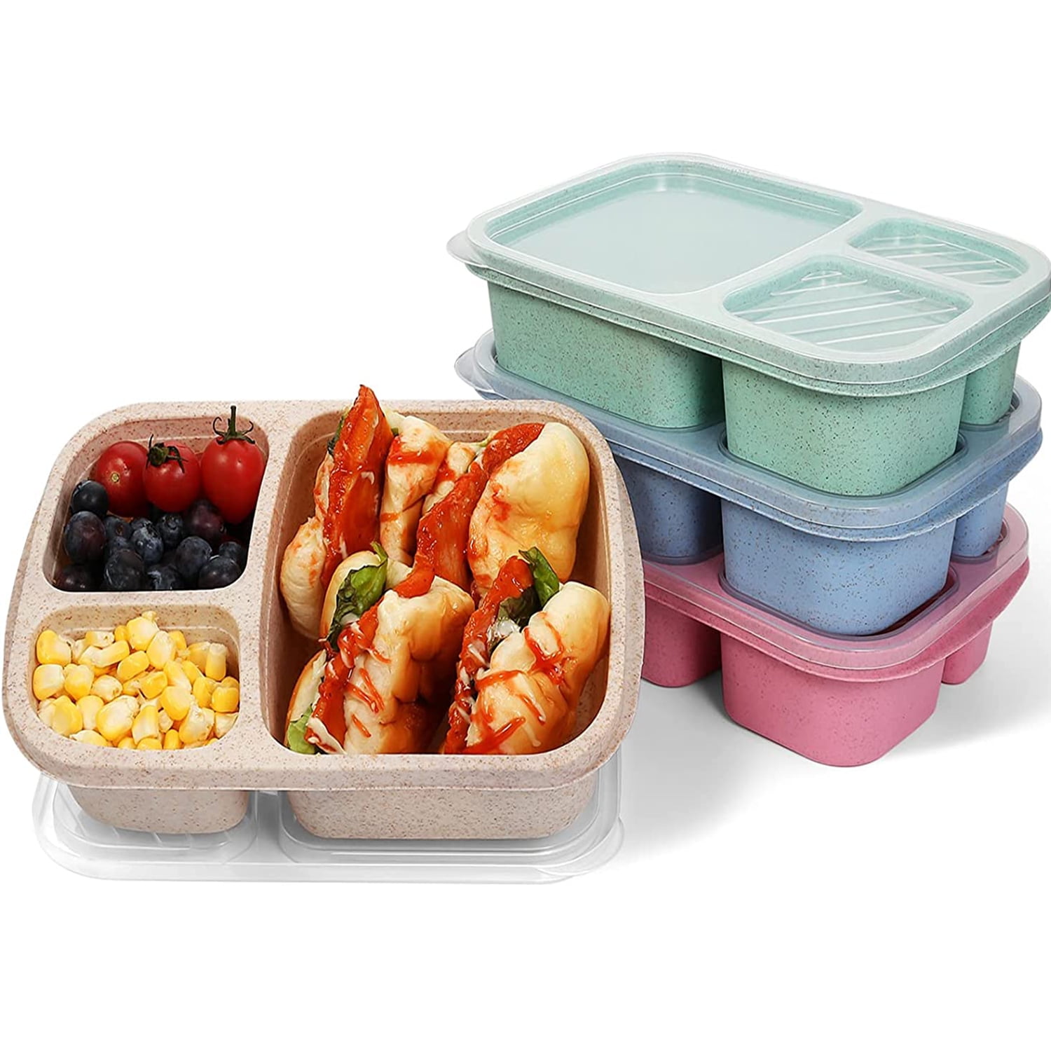 Vorkoi Lunch Box, 3 Compartment Meal Prep Containers, Lunch Box for Kids,  Reusable Food Storage Containers - Stackable, Suitable for Schools,  Companies,Work and Travel 