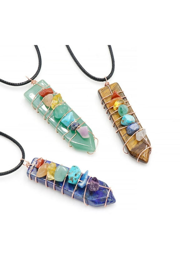 Natural Raw Clear Quartz Point Pendant Necklace Reiki 7 Chakra Healing Crystal Gemstone Chips Rose Gold Copper Wires Wrapped Necklace for Men, Women