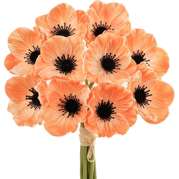 Vorkoi Peach Pink Artificial Flower with Stems, 10pcs PU Real Touch Poppy Realistic Fake Flowers for Veterans Day Floral Arrangement Graduation Home Wedding Bouquets Corsages Centerpiece Decor