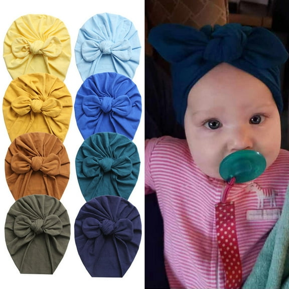 Vorkoi Solid Knotted Bowknot Big Hair Bow Beanie Turban Hats Caps Wide Headwraps for Baby Girls Infants Toddlers Little Kids