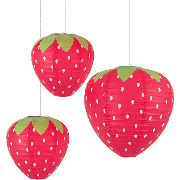 Vorkoi Strawberry Shape Lantern, Red, 3PCS, Party Lanterns & Hanging Pom Poms