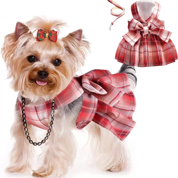 Vorkoi Summer Academy Dog Dress Harness, Polyester, Adjustable, Pink, XS, 2 Pieces Set