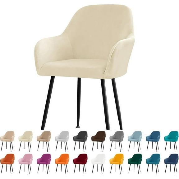 Vorkoi Velvet Curved Back Dining Room Chair Covers with Arms Stretch Swivel Bar Stool Chair Slipcover with Armrest Accent Vanity Kitchen Armchair Cover Protector Removable Office