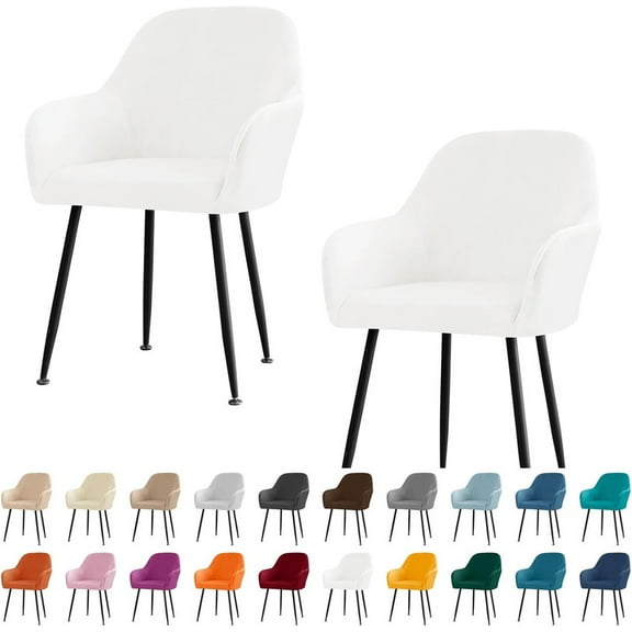 Vorkoi Velvet Curved Back Dining Room Chair Covers with Arms Stretch Swivel Bar Stool Chair Slipcover with Armrest Accent Vanity Kitchen Armchair Cover Protector Removable Office