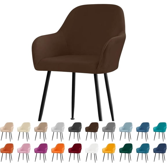 Vorkoi Velvet Curved Back Dining Room Chair Covers with Arms Stretch Swivel Bar Stool Chair Slipcover with Armrest Accent Vanity Kitchen Armchair Cover Protector Removable Office