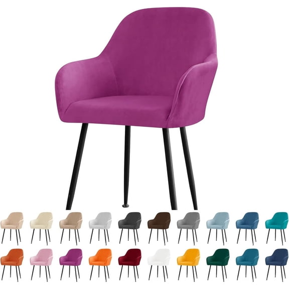 Vorkoi Velvet Curved Back Dining Room Chair Covers with Arms Stretch Swivel Bar Stool Chair Slipcover with Armrest Accent Vanity Kitchen Armchair Cover Protector Removable Office