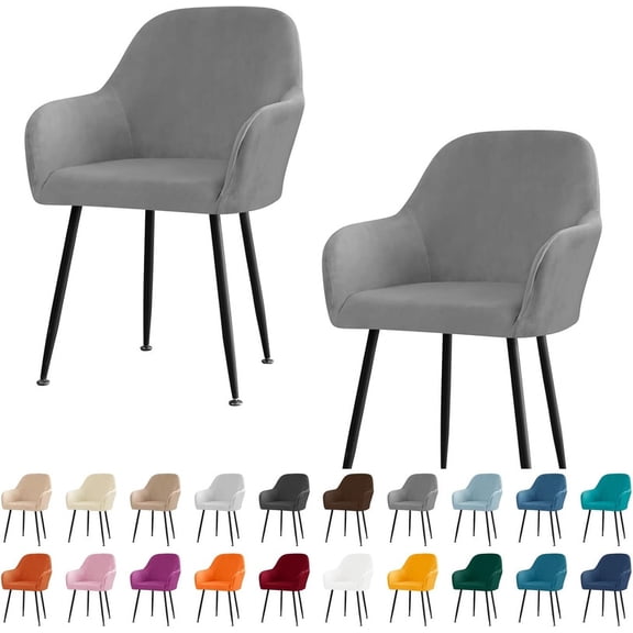 Vorkoi Velvet Curved Back Dining Room Chair Covers with Arms Stretch Swivel Bar Stool Chair Slipcover with Armrest Accent Vanity Kitchen Armchair Cover Protector Removable Office