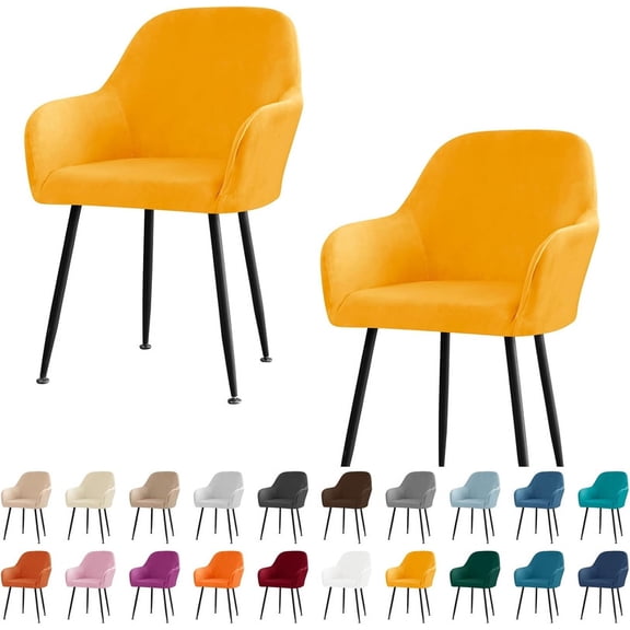 Vorkoi Velvet Curved Back Dining Room Chair Covers with Arms Stretch Swivel Bar Stool Chair Slipcover with Armrest Accent Vanity Kitchen Armchair Cover Protector Removable Office