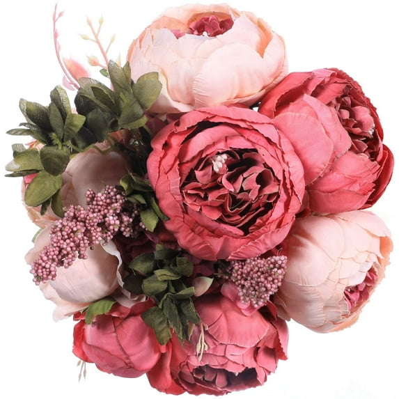 Vorkoi Vintage Artificial Peony Flowers Fake Silk Floral Arrangement Wedding Bouquet Home Office Decor