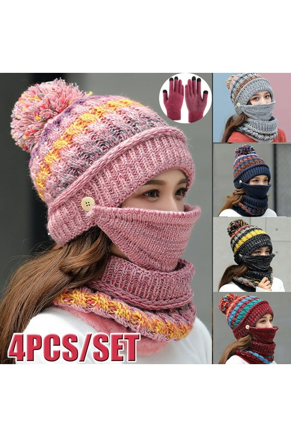 Women's Plush Lined Hat, Scarf & Glove Set, Multi-Color, 4-Piece