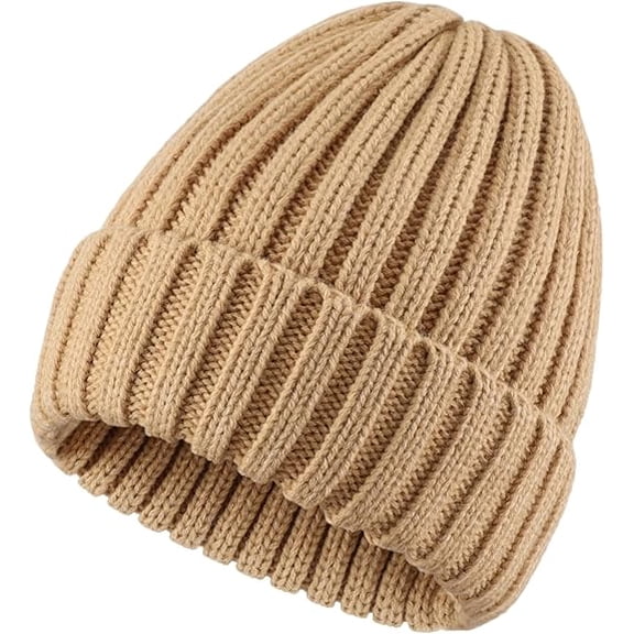 Vorkoi Women's Rib Knit Cuffed Beanie Hat Stretch Acrylic Winter Hat Thick Warm Snow Ski Cap