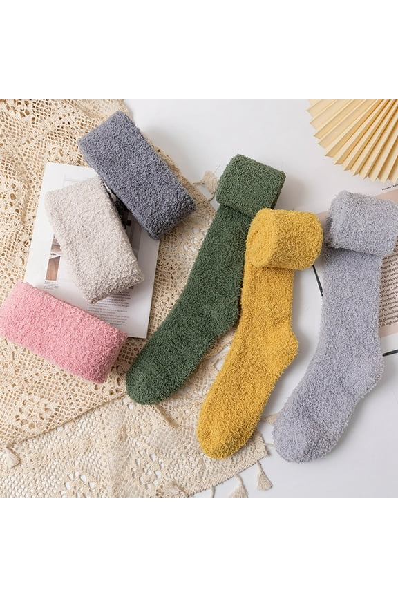 Womens Fuzzy Slipper Socks Knee High Soft Warm Cute Microfiber Cozy Fluffy Winter Plush Christmas Socks